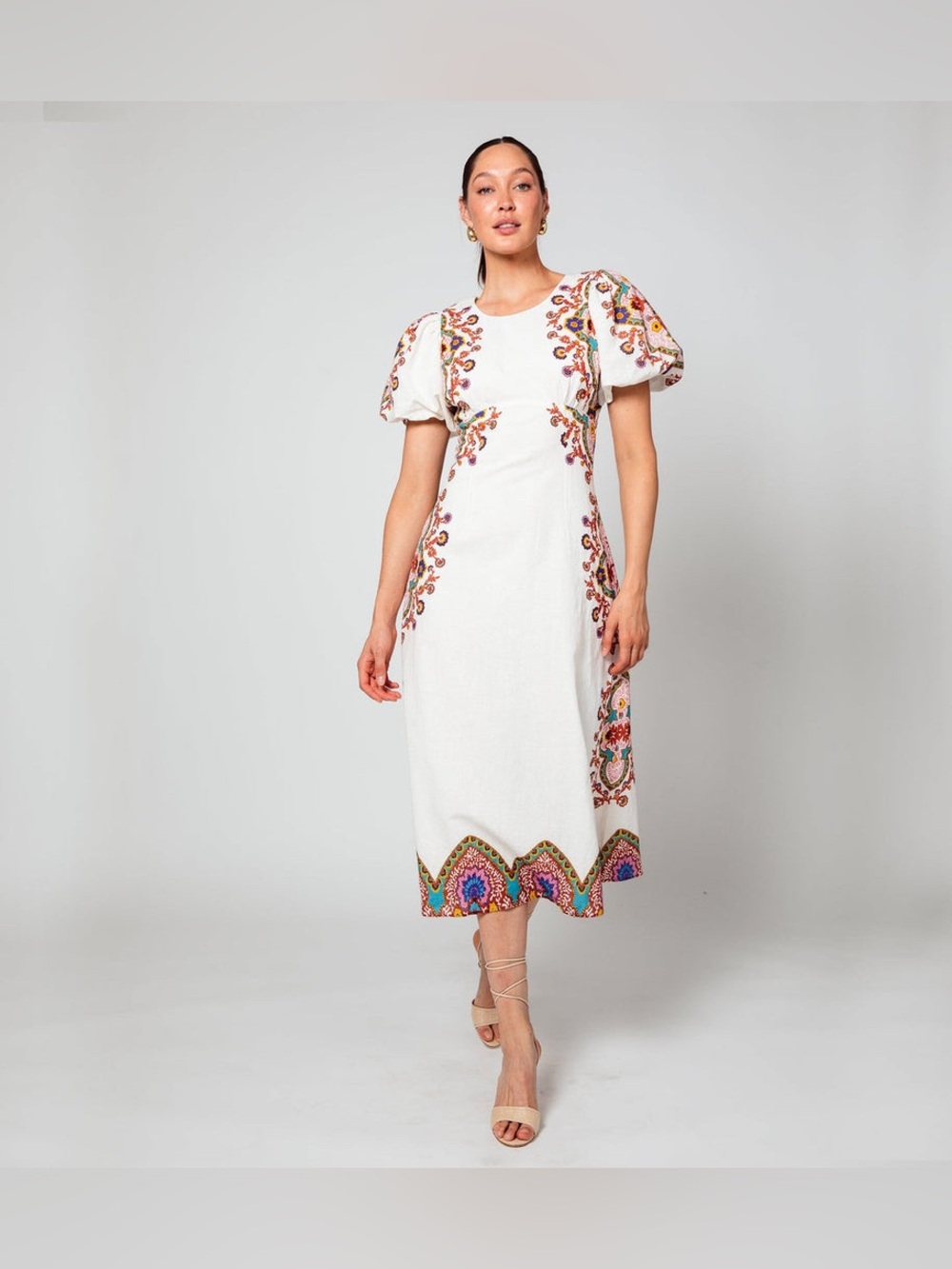 NWT Cleobella Hope Puff Sleeve Floral Midi Dress Lagos Print | Size S